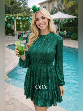 CeCe Metallic Teal Dress
